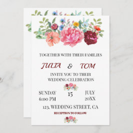 Invitación Elegante Boda personalizado de Borgoña Floral