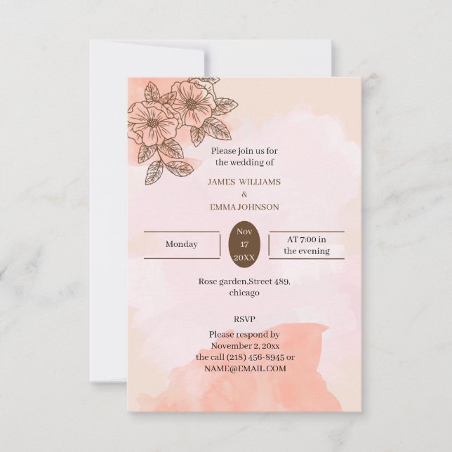 Invitación Elegante Boda personalizado de la flor marrón (Anverso)