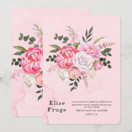Invitación Elegante Boda Pink White PeonY