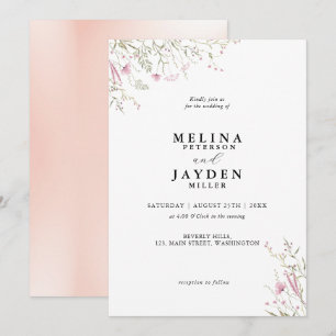 Invitación Elegante Boda Pink Wild Floral