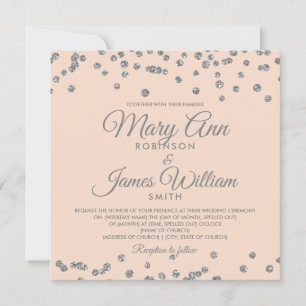 Invitación Elegante Boda Plata Faux Purpurina Confetti Rubor