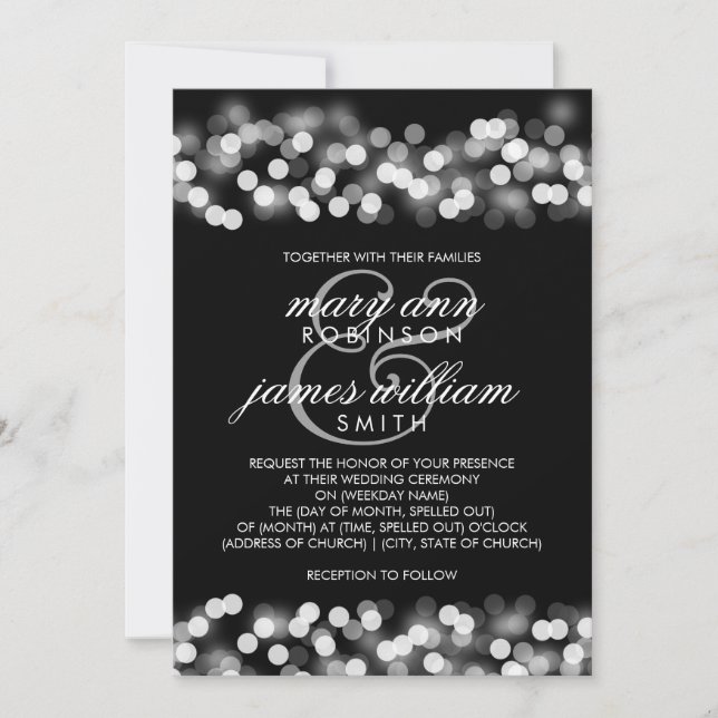 Invitación Elegante Boda Plata Hollywood Glam (Anverso)