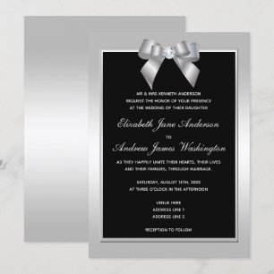 Invitación Elegante Boda plateado de madera y negro