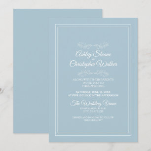 Invitación Elegante Boda Polvorienta Azul Cielo Blanco