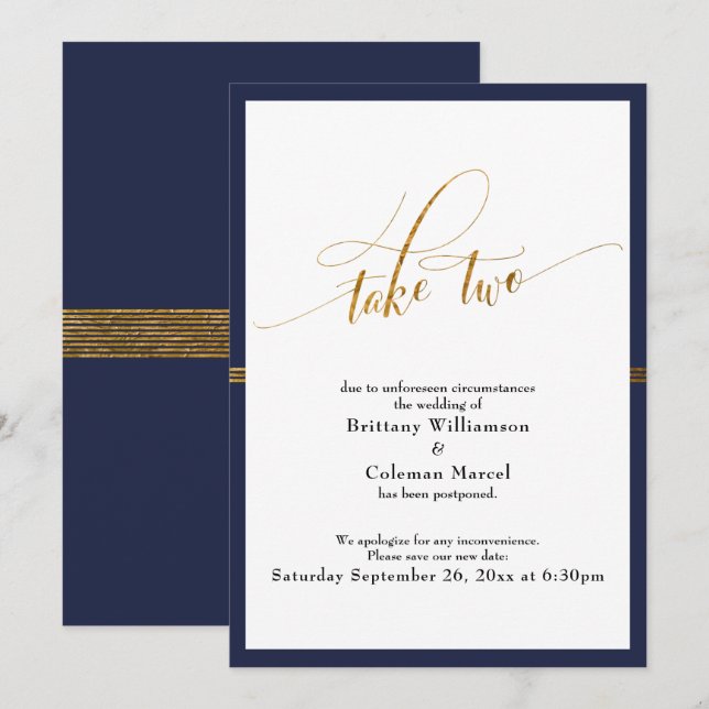 Invitación Elegante Boda pospuesto de la Marina y carta de la (Anverso / Reverso)