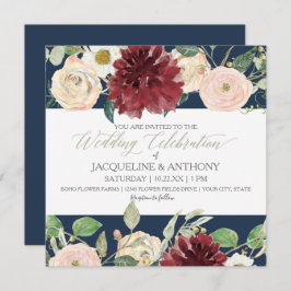 Invitación Elegante Boda Primaria Chrysanthemum Burgundy Rosa