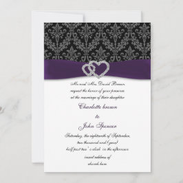 Invitación Elegante Boda Purple Damask Diamante