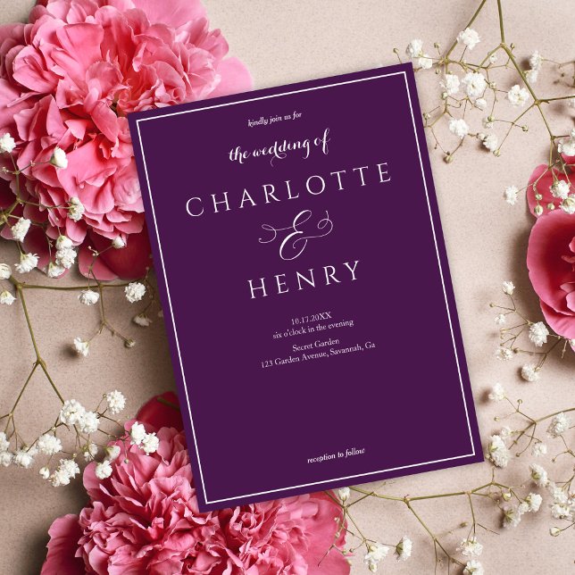 Invitación Elegante Boda púrpura con guión de caligrafía (Subido por el creador)