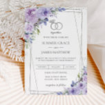 Invitación Elegante Boda Púrpura Lilac Floral Silver Rings<br><div class="desc">Personalice esta encantadora invitación de boda con su propia redacción de forma fácil y rápida,  simplemente pulse el botón personalizar it para reorganizar y formatear el estilo y la ubicación del texto. ¡Artículos coincidentes disponibles en la tienda! c) El estudio Happy Cat Studio</div>