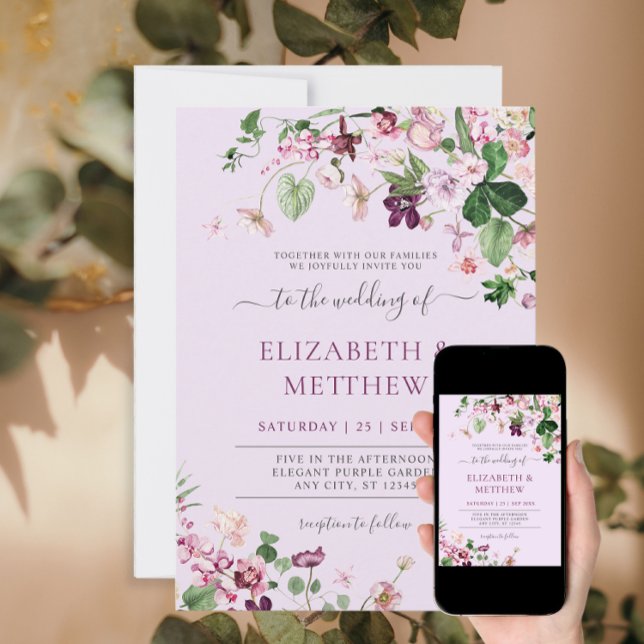 Invitación Elegante Boda Púrpura Púrpura Flor Salvaje (Subido por el creador)