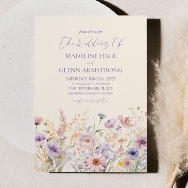 Invitación Elegante Boda Púrpura Púrpura Flor Silvestre Meado (Subido por el creador)