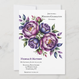 Invitación Elegante Boda Púrpura y Magenta Peony
