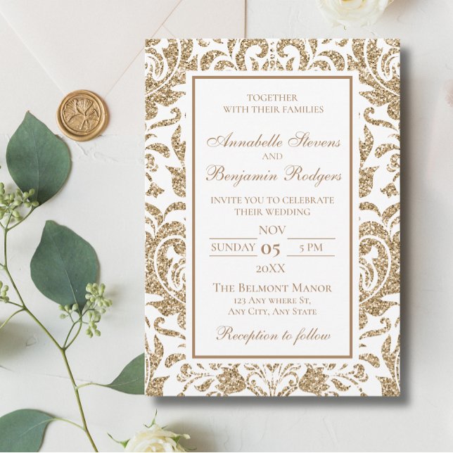 Invitación Elegante Boda Purpurina de Burgos Blancos y Oro (Subido por el creador)