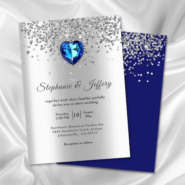 Invitación Elegante Boda Purpurina de diamantes de corazón az (Subido por el creador)