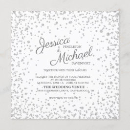 Invitación Elegante Boda Purpurina de diamantes de plata blan