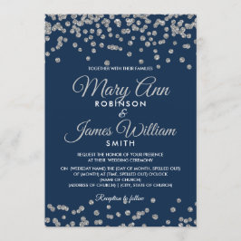 Invitación Elegante Boda Purpurina de Faux Plata Armada Confe