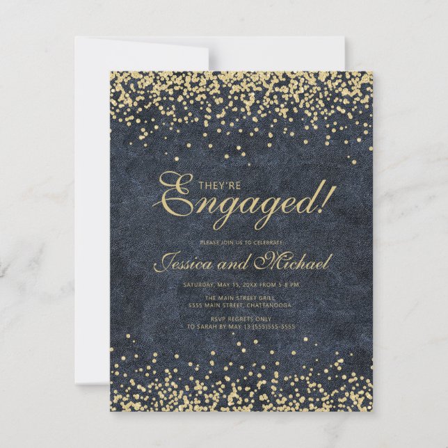 Invitación Elegante Boda Purpurina de la Marina Azul Oro (Anverso)