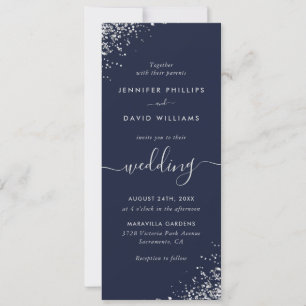 Invitación Elegante Boda Purpurina de la Marina de Plata Azul