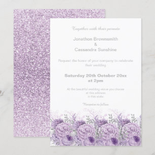 INVITACIÓN ELEGANTE BODA PURPURINA DE MÁRMOL FLORAL PURPLE