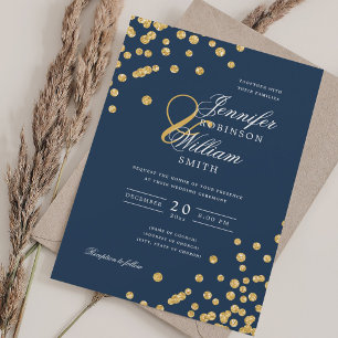 Invitación Elegante Boda Purpurina de oro Armada Confetti