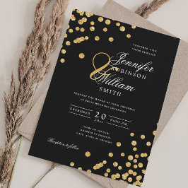 Invitación Elegante Boda  Purpurina de oro Confetti Negro