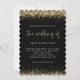 Invitación Elegante Boda Purpurina de Oro Negro Fronteras