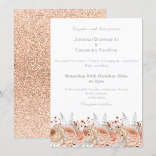 INVITACIÓN ELEGANTE BODA PURPURINA DE PEACH APRICOT FLORAL