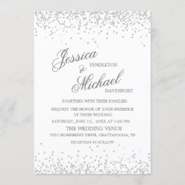 Invitación Elegante Boda Purpurina de Plata Blanca