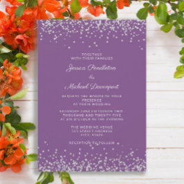 Invitación Elegante Boda Purpurina de Plata Púrpura