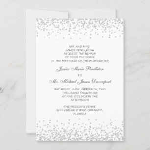 Invitación Elegante Boda Purpurina formal plateado blanco