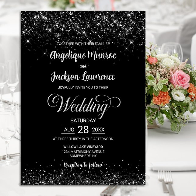 Invitación Elegante Boda Purpurina negro (Subido por el creador)