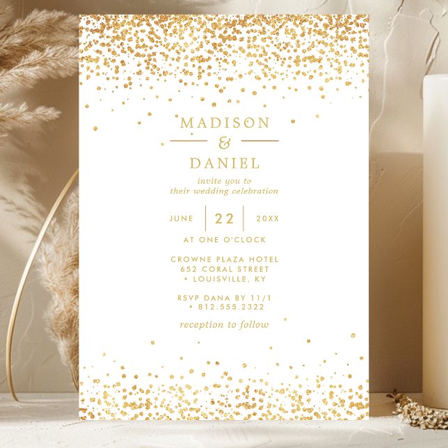 Invitación Elegante Boda Purpurina Oro Y Blanco (Subido por el creador)