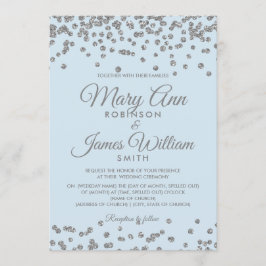 Invitación Elegante Boda Purpurina Plata Confetti Hielo Azul