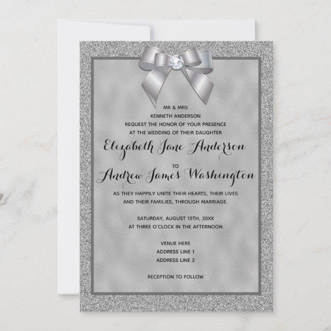 Invitación Elegante Boda Purpurina plateado y elegante (Anverso)