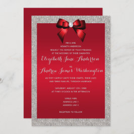 Invitación Elegante Boda Purpurina rojo y plateado