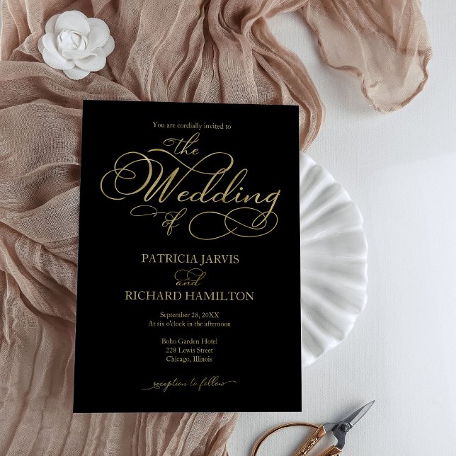 Invitación Elegante Boda QR Oro Negro (Subido por el creador)