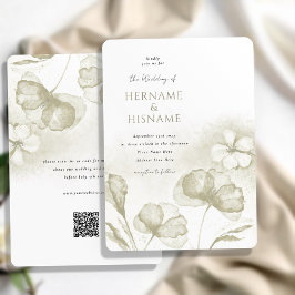 Invitación Elegante Boda QR RSVP de Flora Verde de Oliva Clar