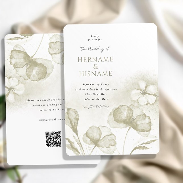 Invitación Elegante Boda QR RSVP de Flora Verde de Oliva Clar (Subido por el creador)