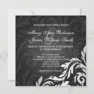 Invitación Elegante Boda Rápidamente Floreciente Negro