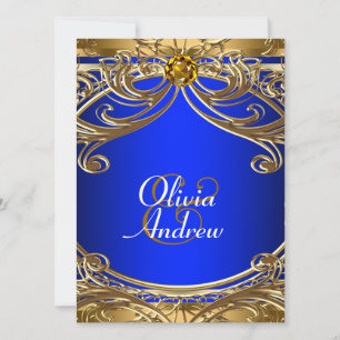 Invitación Elegante Boda Real Azul y Dorado