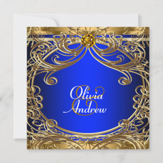 Invitación Elegante Boda Real Azul y Dorado