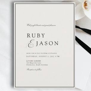 Invitación Elegante Boda Real de Marfil y Negro