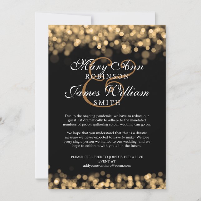 Invitación Elegante Boda Reducido Luces de Oro (Anverso)