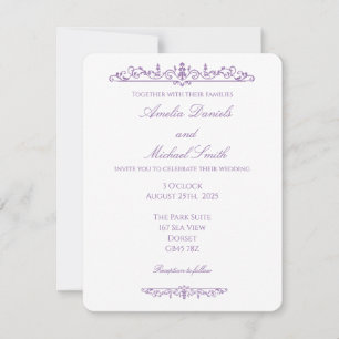 Invitación Elegante Boda Regencia Morado y Blanco