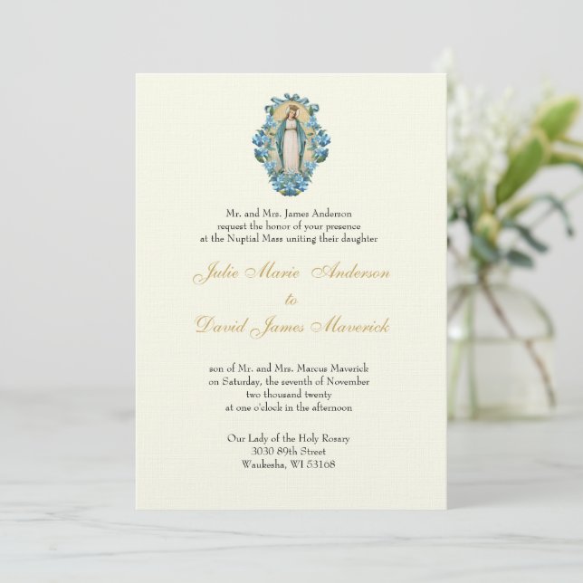 Invitación Elegante Boda religiosa María (Anverso de pie)