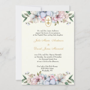 Invitación Elegante Boda religioso floral católico