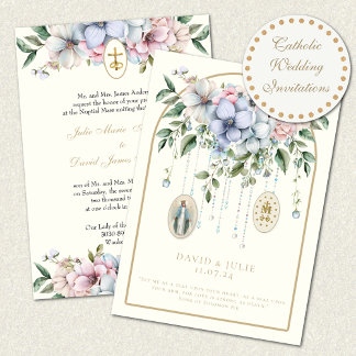 Invitación Elegante Boda religioso floral católico