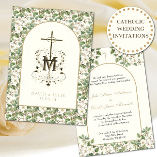 Invitación Elegante Boda religioso floral católico