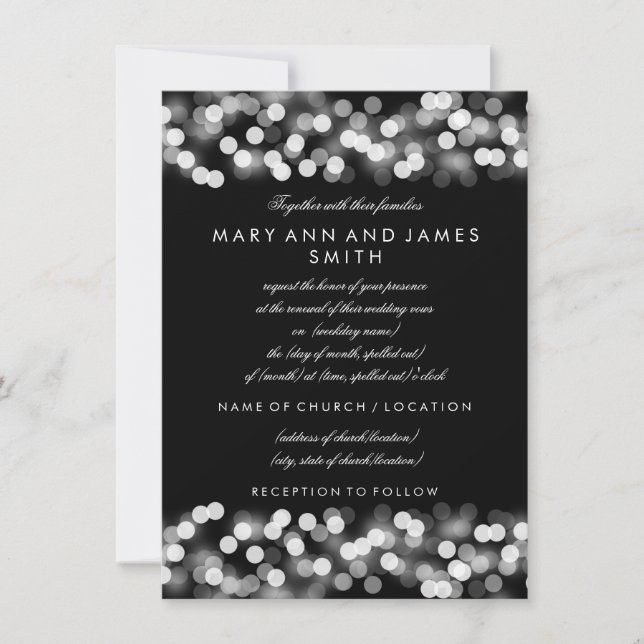 Invitación Elegante Boda Renovación Silver Hollywood Glam (Anverso)