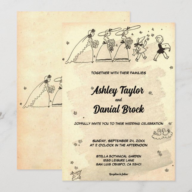 Invitación Elegante Boda Retro de Bridesmaids Clásico (Anverso / Reverso)